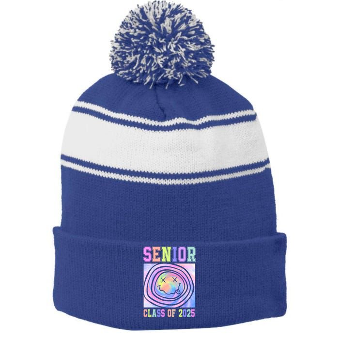 Senior 2025 Tie Dye Graduation Class Of 2025 Graduate Gift Stripe Pom Pom Beanie