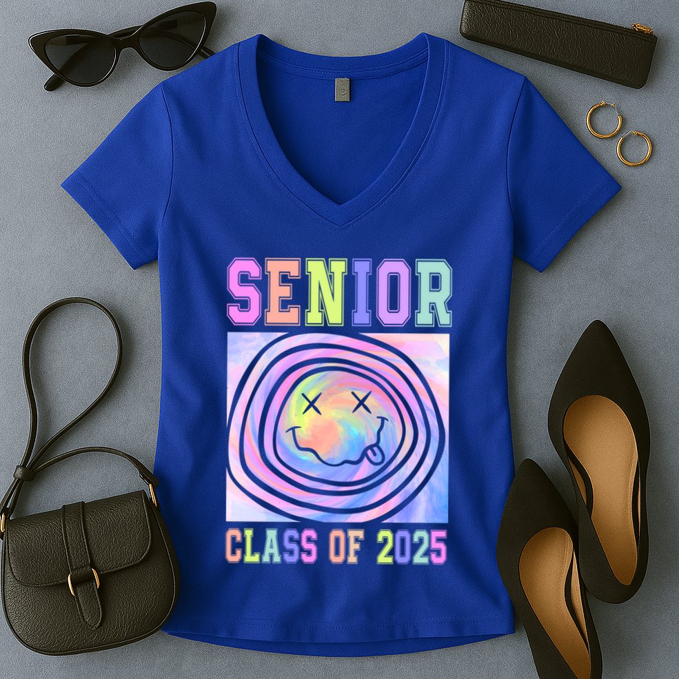 Senior 2025 Tie Dye Graduation Class Of 2025 Graduate Gift Women's V-Neck T-Shirt