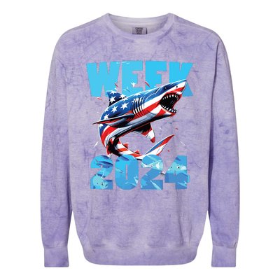 Shark 2024 Week Passion For Shark Usa America Flag Colorblast Crewneck Sweatshirt