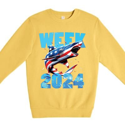 Shark 2024 Week Passion For Shark Usa America Flag Premium Crewneck Sweatshirt