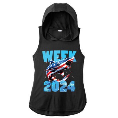 Shark 2024 Week Passion For Shark Usa America Flag Ladies PosiCharge Tri-Blend Wicking Draft Hoodie Tank