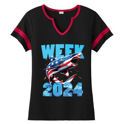 Shark 2024 Week Passion For Shark Usa America Flag Ladies Halftime Notch Neck Tee