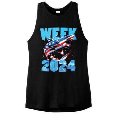 Shark 2024 Week Passion For Shark Usa America Flag Ladies PosiCharge Tri-Blend Wicking Tank