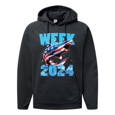 Shark 2024 Week Passion For Shark Usa America Flag Performance Fleece Hoodie