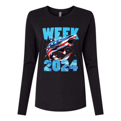 Shark 2024 Week Passion For Shark Usa America Flag Womens Cotton Relaxed Long Sleeve T-Shirt