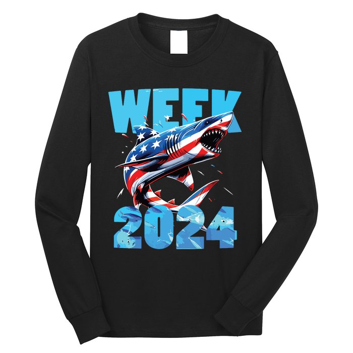 Shark 2024 Week Passion For Shark Usa America Flag Long Sleeve Shirt