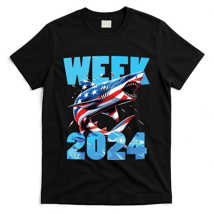 Shark 2024 Week Passion For Shark Usa America Flag T-Shirt