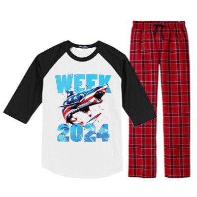 Shark 2024 Week Passion For Shark Usa America Flag Raglan Sleeve Pajama Set