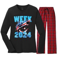 Shark 2024 Week Passion For Shark Usa America Flag Women's Long Sleeve Flannel Pajama Set 