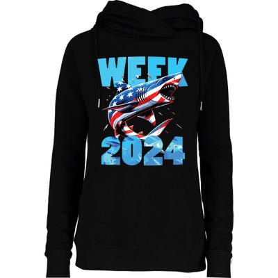 Shark 2024 Week Passion For Shark Usa America Flag Womens Funnel Neck Pullover Hood