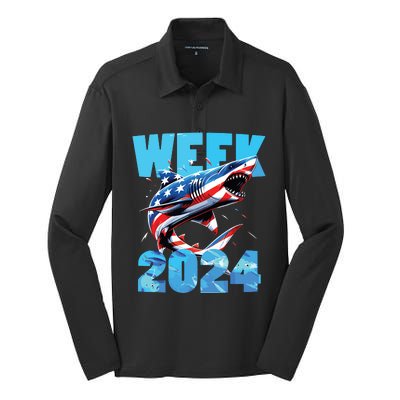 Shark 2024 Week Passion For Shark Usa America Flag Silk Touch Performance Long Sleeve Polo