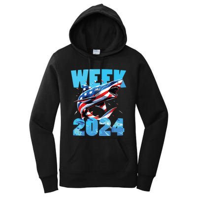 Shark 2024 Week Passion For Shark Usa America Flag Women's Pullover Hoodie