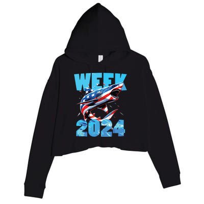 Shark 2024 Week Passion For Shark Usa America Flag Crop Fleece Hoodie