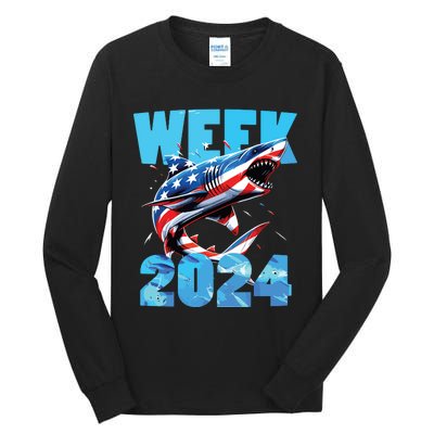 Shark 2024 Week Passion For Shark Usa America Flag Tall Long Sleeve T-Shirt