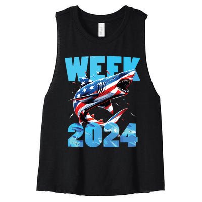 Shark 2024 Week Passion For Shark Usa America Flag Women's Racerback Cropped Tank