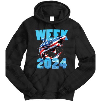 Shark 2024 Week Passion For Shark Usa America Flag Tie Dye Hoodie