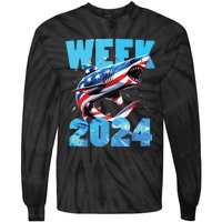 Shark 2024 Week Passion For Shark Usa America Flag Tie-Dye Long Sleeve Shirt