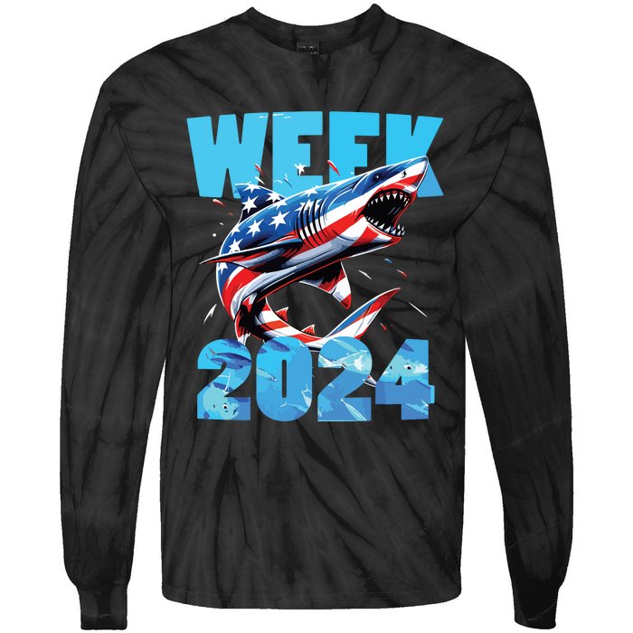 Shark 2024 Week Passion For Shark Usa America Flag Tie-Dye Long Sleeve Shirt