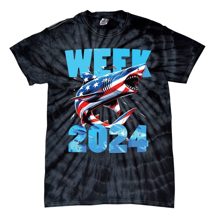 Shark 2024 Week Passion For Shark Usa America Flag Tie-Dye T-Shirt