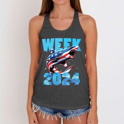 Shark 2024 Week Passion For Shark Usa America Flag Women's Knotted Racerback Tank