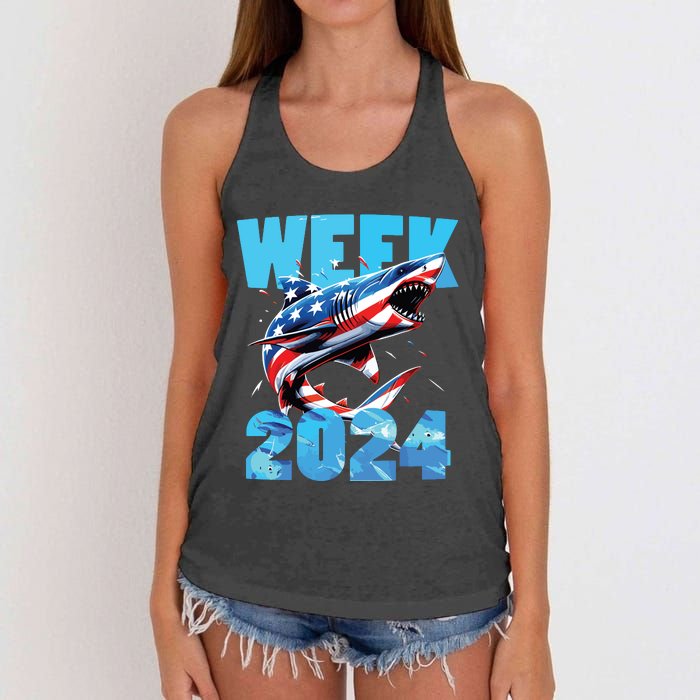 Shark 2024 Week Passion For Shark Usa America Flag Women's Knotted Racerback Tank