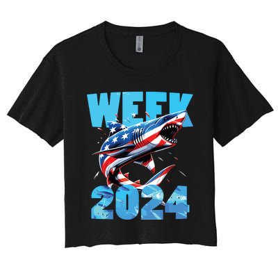 Shark 2024 Week Passion For Shark Usa America Flag Women's Crop Top Tee