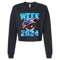 Shark 2024 Week Passion For Shark Usa America Flag Cropped Pullover Crew