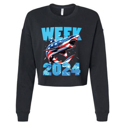 Shark 2024 Week Passion For Shark Usa America Flag Cropped Pullover Crew