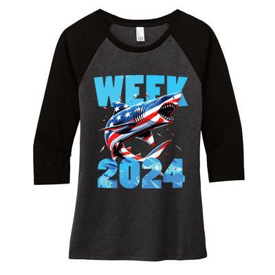 Shark 2024 Week Passion For Shark Usa America Flag Women's Tri-Blend 3/4-Sleeve Raglan Shirt