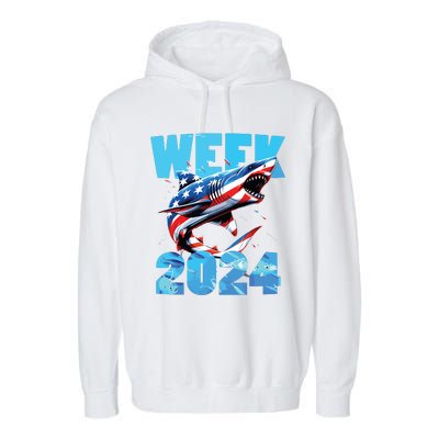 Shark 2024 Week Passion For Shark Usa America Flag Garment-Dyed Fleece Hoodie