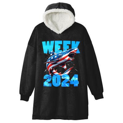 Shark 2024 Week Passion For Shark Usa America Flag Hooded Wearable Blanket