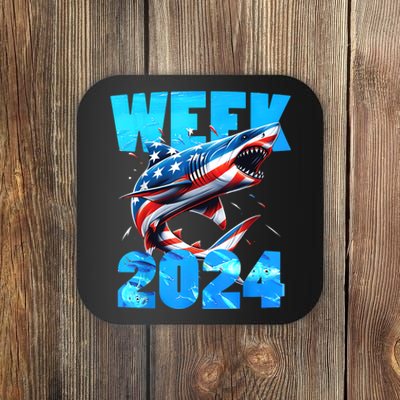 Shark 2024 Week Passion For Shark Usa America Flag Coaster