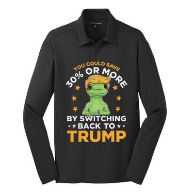 Save 30% Or More By Switching Back To Trump Political Humor Silk Touch Performance Long Sleeve Polo