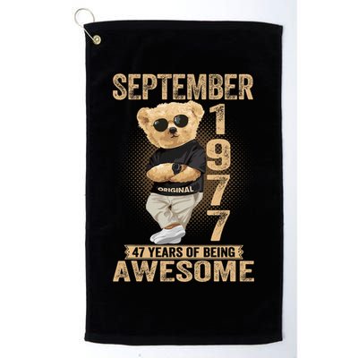 September 47th Birthday 1977 Awesome Teddy Bear Platinum Collection Golf Towel