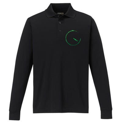 Subtle 420 Minimalistic Green Gradient Clock Print Performance Long Sleeve Polo