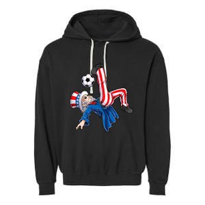 Soccer 4th Of July Uncle Sam American Flag Garment-Dyed Fleece Hoodie