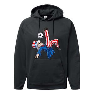 Soccer 4th Of July Uncle Sam American Flag Performance Fleece Hoodie