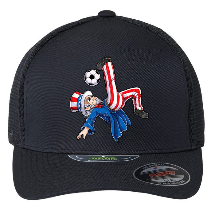 Soccer 4th Of July Uncle Sam American Flag Flexfit Unipanel Trucker Cap