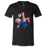 Soccer 4th Of July Uncle Sam American Flag V-Neck T-Shirt