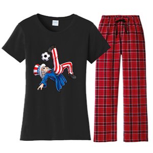 Soccer 4th Of July Uncle Sam American Flag Women's Flannel Pajama Set