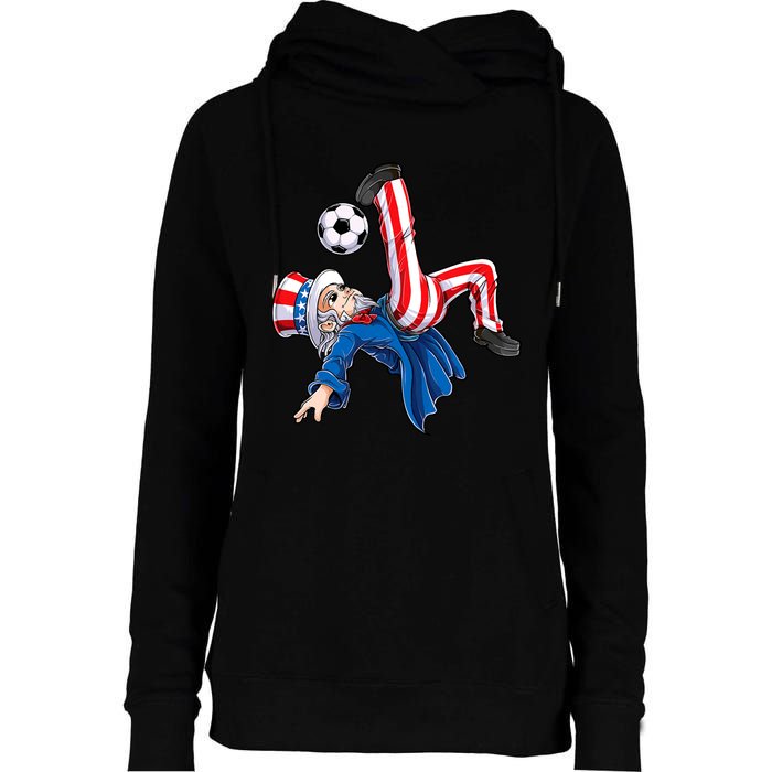 Soccer 4th Of July Uncle Sam American Flag Womens Funnel Neck Pullover Hood