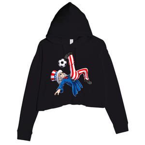 Soccer 4th Of July Uncle Sam American Flag Crop Fleece Hoodie