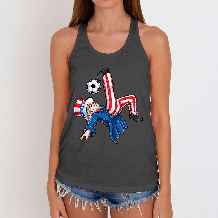 Soccer 4th Of July Uncle Sam American Flag Women's Knotted Racerback Tank