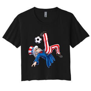 Soccer 4th Of July Uncle Sam American Flag Women's Crop Top Tee