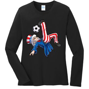 Soccer 4th Of July Uncle Sam American Flag Ladies Long Sleeve Shirt