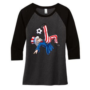 Soccer 4th Of July Uncle Sam American Flag Women's Tri-Blend 3/4-Sleeve Raglan Shirt