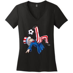 Soccer 4th Of July Uncle Sam American Flag Women's V-Neck T-Shirt