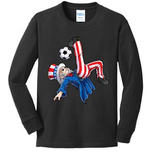 Soccer 4th Of July Uncle Sam American Flag Kids Long Sleeve Shirt