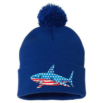 Shark 4th Of July American Flag Jawsome Gift Pom Pom 12in Knit Beanie