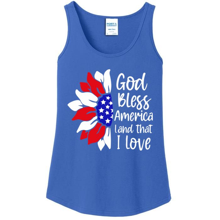 Sunflower 4th Of July God Bless America Land That I Love Gift Ladies Essential Tank